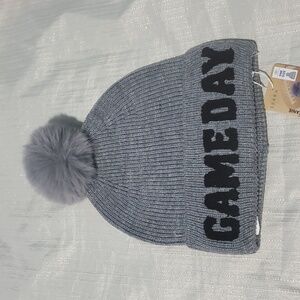 Game Day Gray Knit Hat Pom Pom Beanie